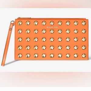 NWT Michael Kors Orange Clutch with Gold Studs